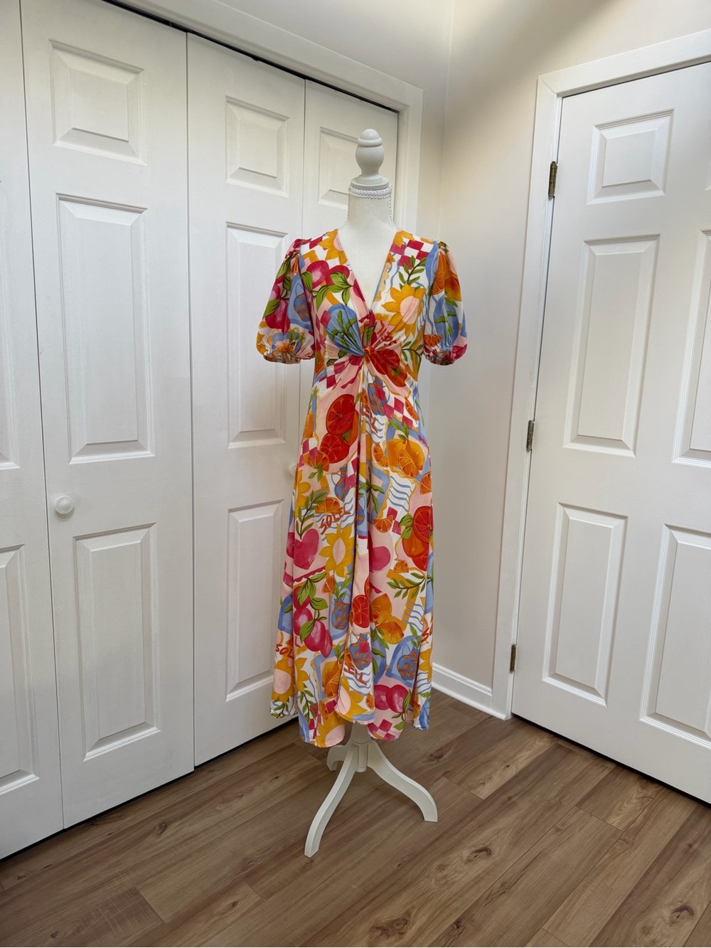 Knot-Front Floral Midi Dress in Bright Multi